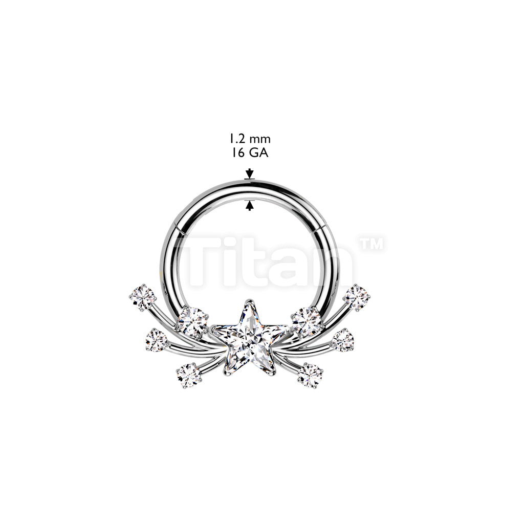 Implant Grade Titanium Hinged Segment Hoop Ring With Forward Facing CZ Star Center and Shooting Stars - Image 4
