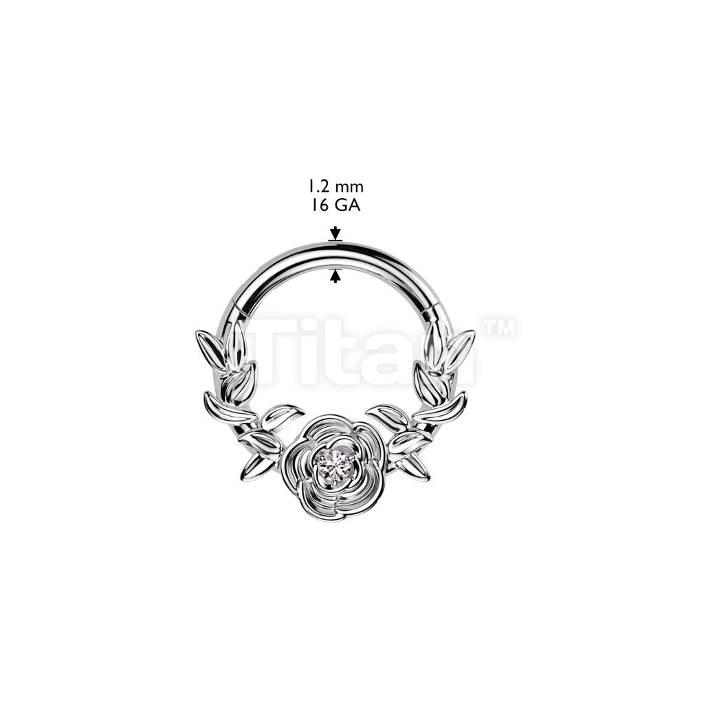 Implant Grade Titanium Hinged Segment Hoop Ring With Forward Facing Rose and Vines - Image 4