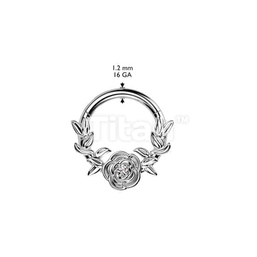 Implant Grade Titanium Hinged Segment Hoop Ring With Forward Facing Rose and Vines - Image 4