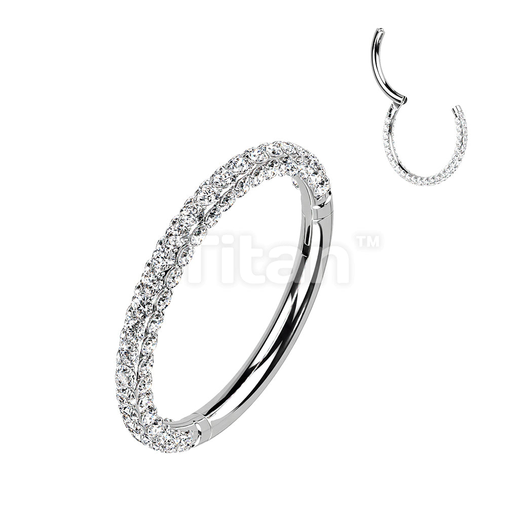 Implant Grade Titanium Hinged Segment Hoop Ring With 3 Pave CZ Sides - Image 2