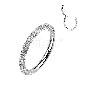 Implant Grade Titanium Hinged Segment Hoop Ring With 3 Pave CZ Sides - Image 2