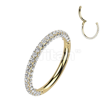 Implant Grade Titanium Hinged Segment Hoop Ring With 3 Pave CZ Sides - Image 3