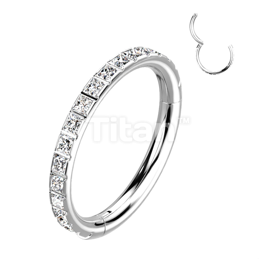 Implant Grade Titanium Hinged Segment Hoop Ring With Pave Outward Facing Square CZs - Image 2