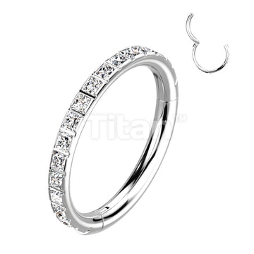 Implant Grade Titanium Hinged Segment Hoop Ring With Pave Outward Facing Square CZs - Image 2