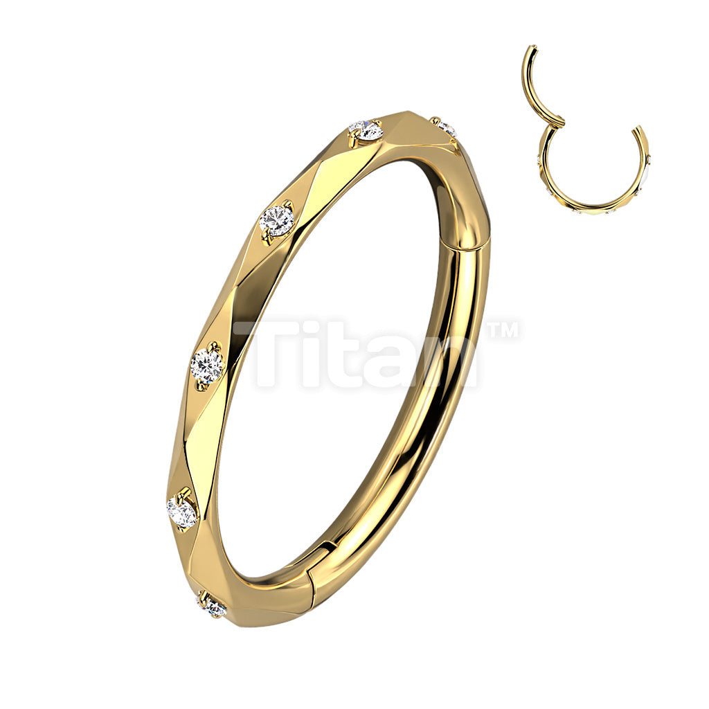 Implant Grade Titanium Hinged Segment Hoop Ring With CZ Accented Diamond Faceted Cuts - Image 2