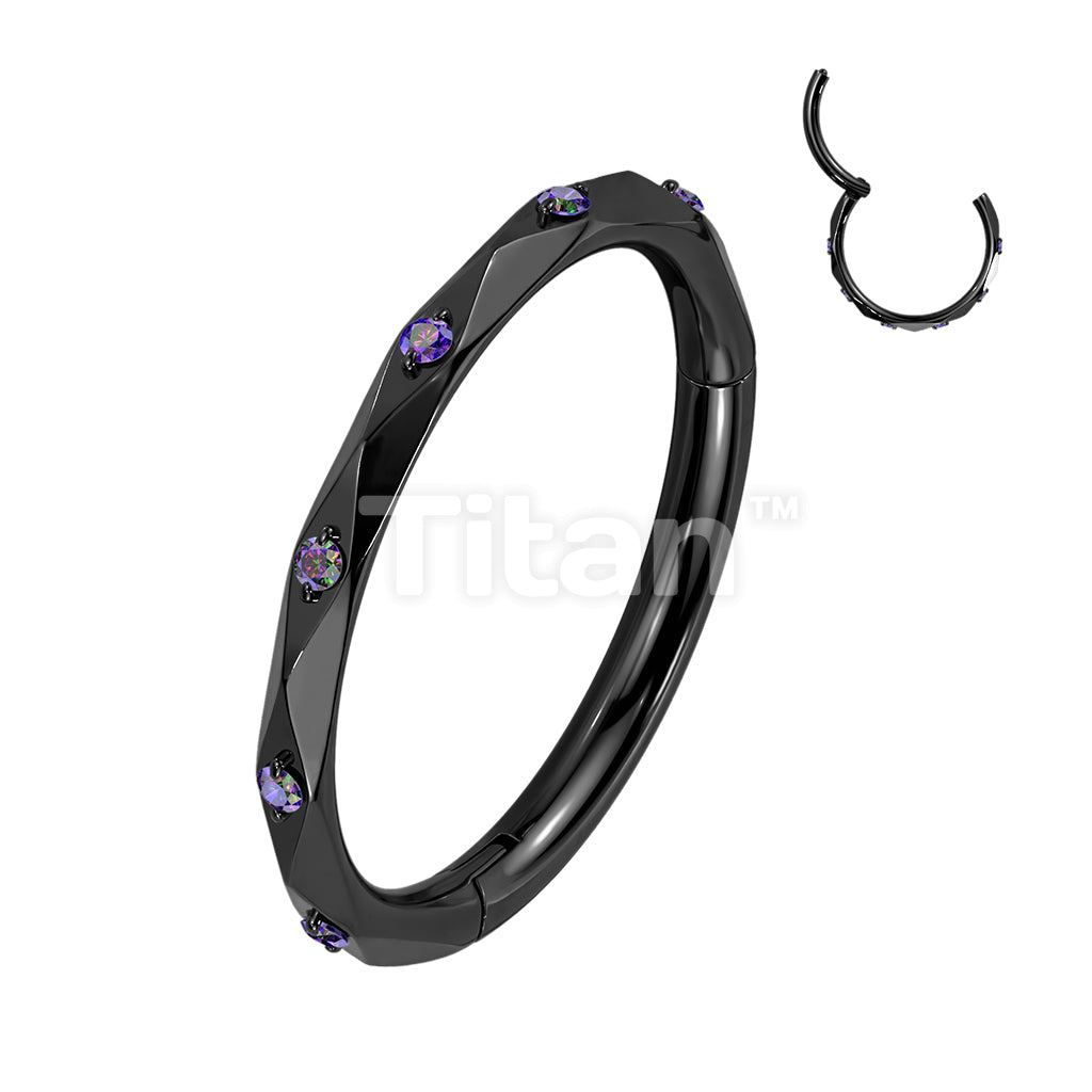 Implant Grade Titanium Hinged Segment Hoop Ring With CZ Accented Diamond Faceted Cuts - Image 3