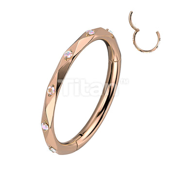 Implant Grade Titanium Hinged Segment Hoop Ring With CZ Accented Diamond Faceted Cuts - Image 5