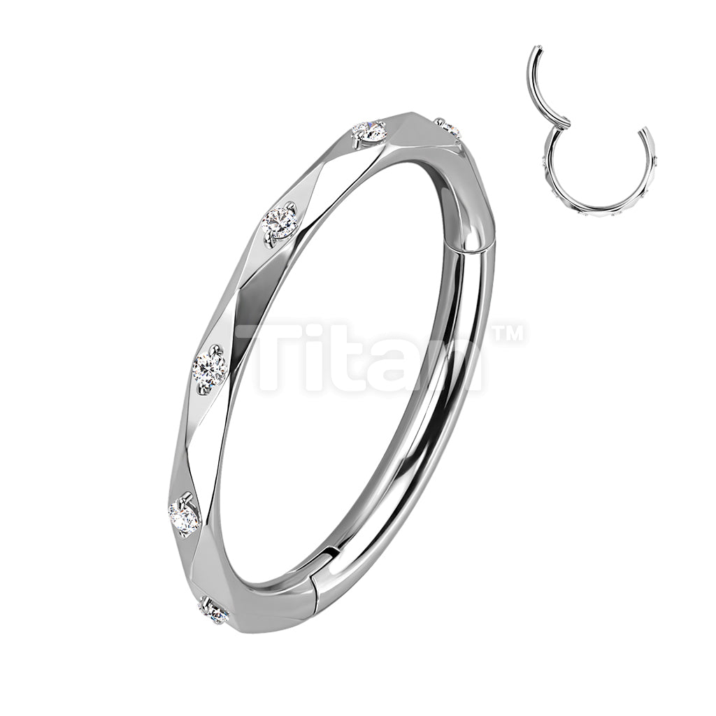 Implant Grade Titanium Hinged Segment Hoop Ring With CZ Accented Diamond Faceted Cuts - Image 4