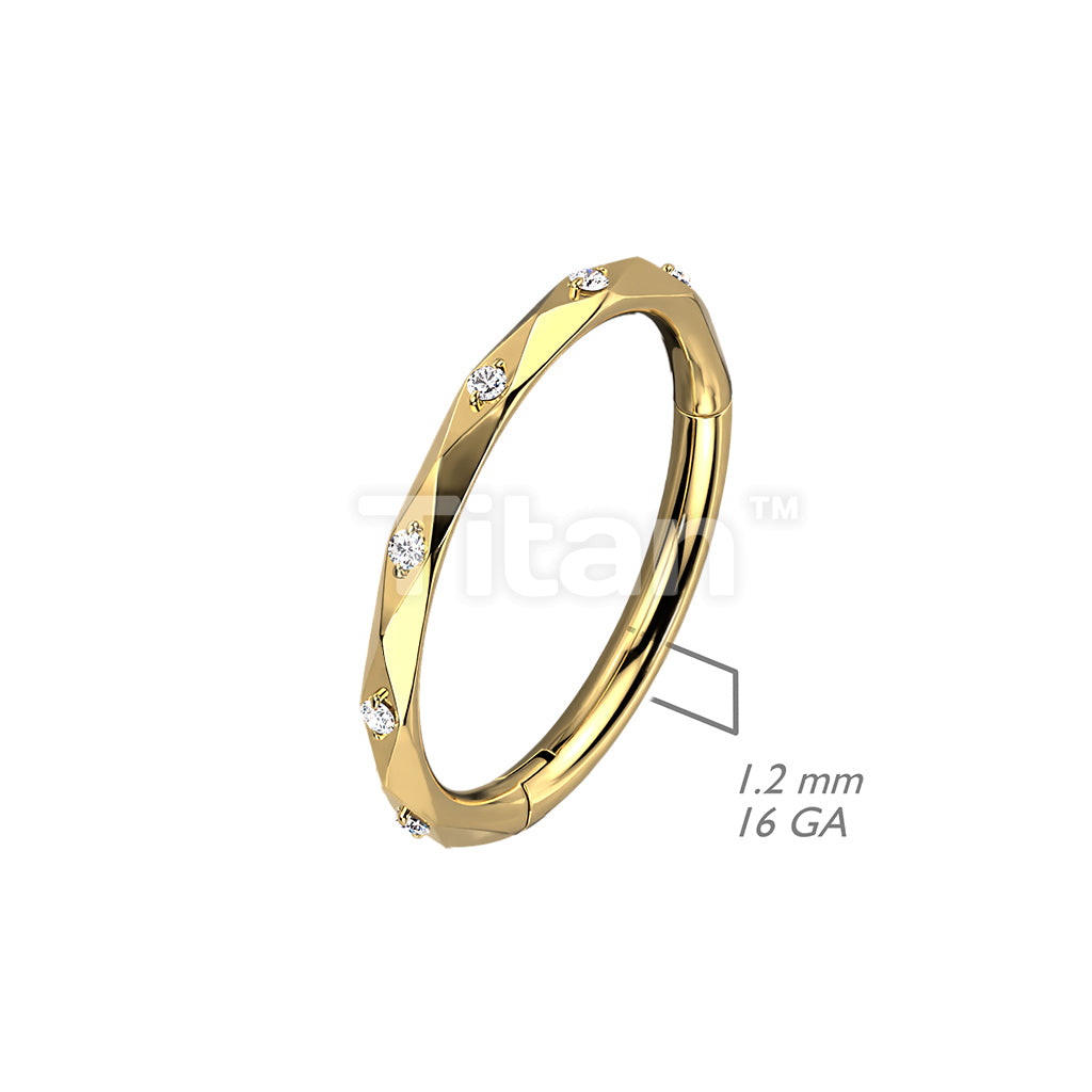 Implant Grade Titanium Hinged Segment Hoop Ring With CZ Accented Diamond Faceted Cuts - Image 6