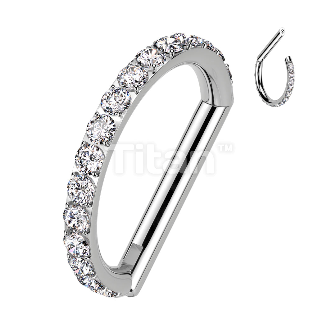 Implant Grade Titanium D Shaped Hinged Segment Ring With Outward Facing CNC CZ Set  - Image 2