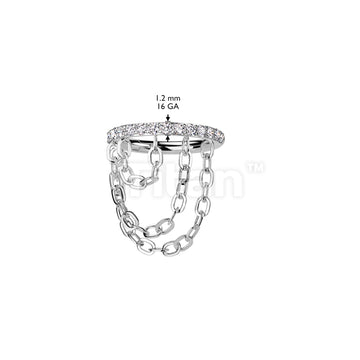 Implant Grade Titanium Hinged Segment Hoop Ring With Outward Facing CNC Set CZ and Triple Chain Link Dangle - Image 4