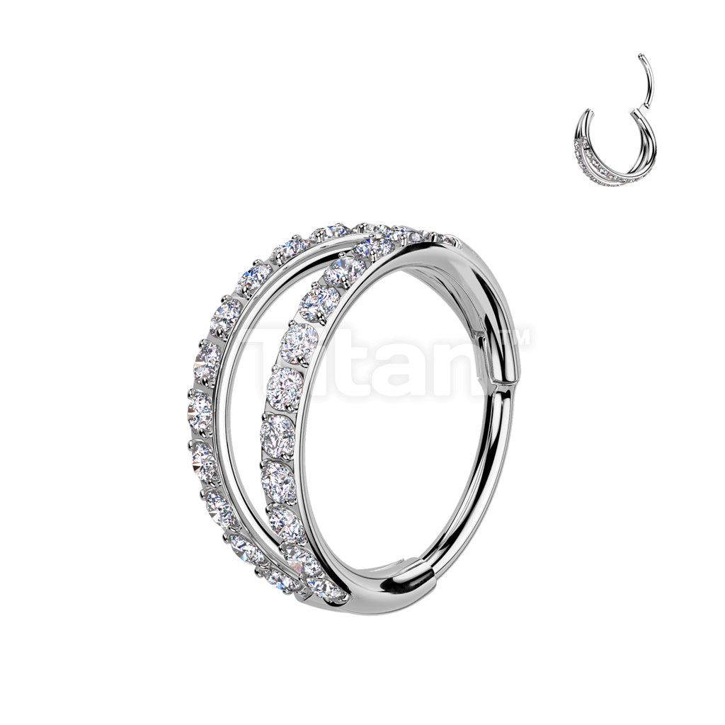 Implant Grade Titanium 18ga and 20ga Hinged Segment Double Hoop Ring Lined With Outward Facing CZs For Nose, Ear and More - Image 2