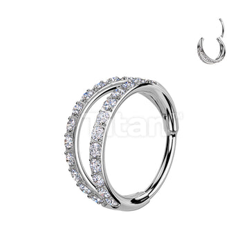 Implant Grade Titanium 18ga and 20ga Hinged Segment Double Hoop Ring Lined With Outward Facing CZs For Nose, Ear and More - Image 2