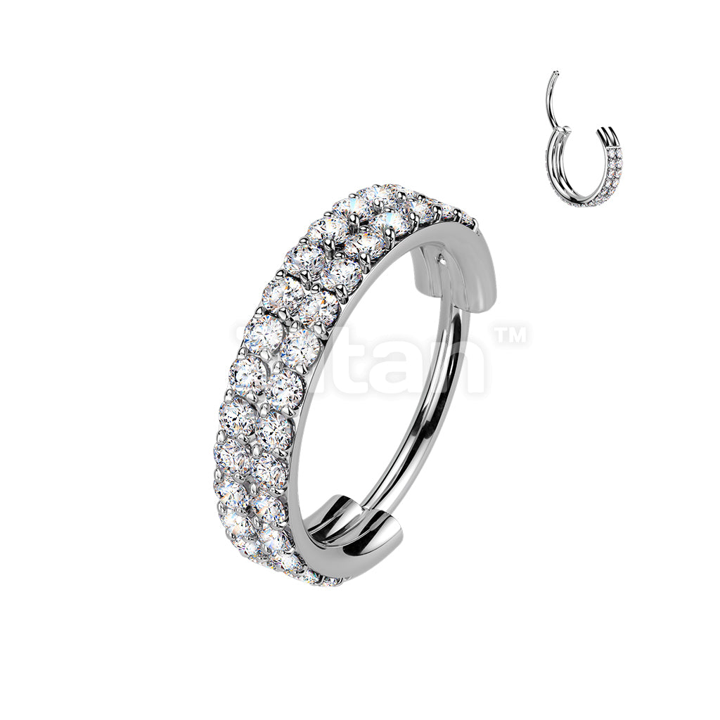 Titanium 18g & 20ga Hinged Segment Hoop Ring With Double Lined Outward Facing CZs - Image 2