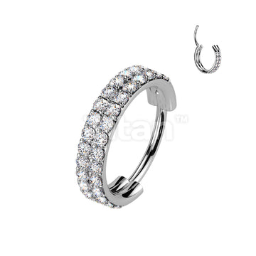 Titanium 18g & 20ga Hinged Segment Hoop Ring With Double Lined Outward Facing CZs - Image 2