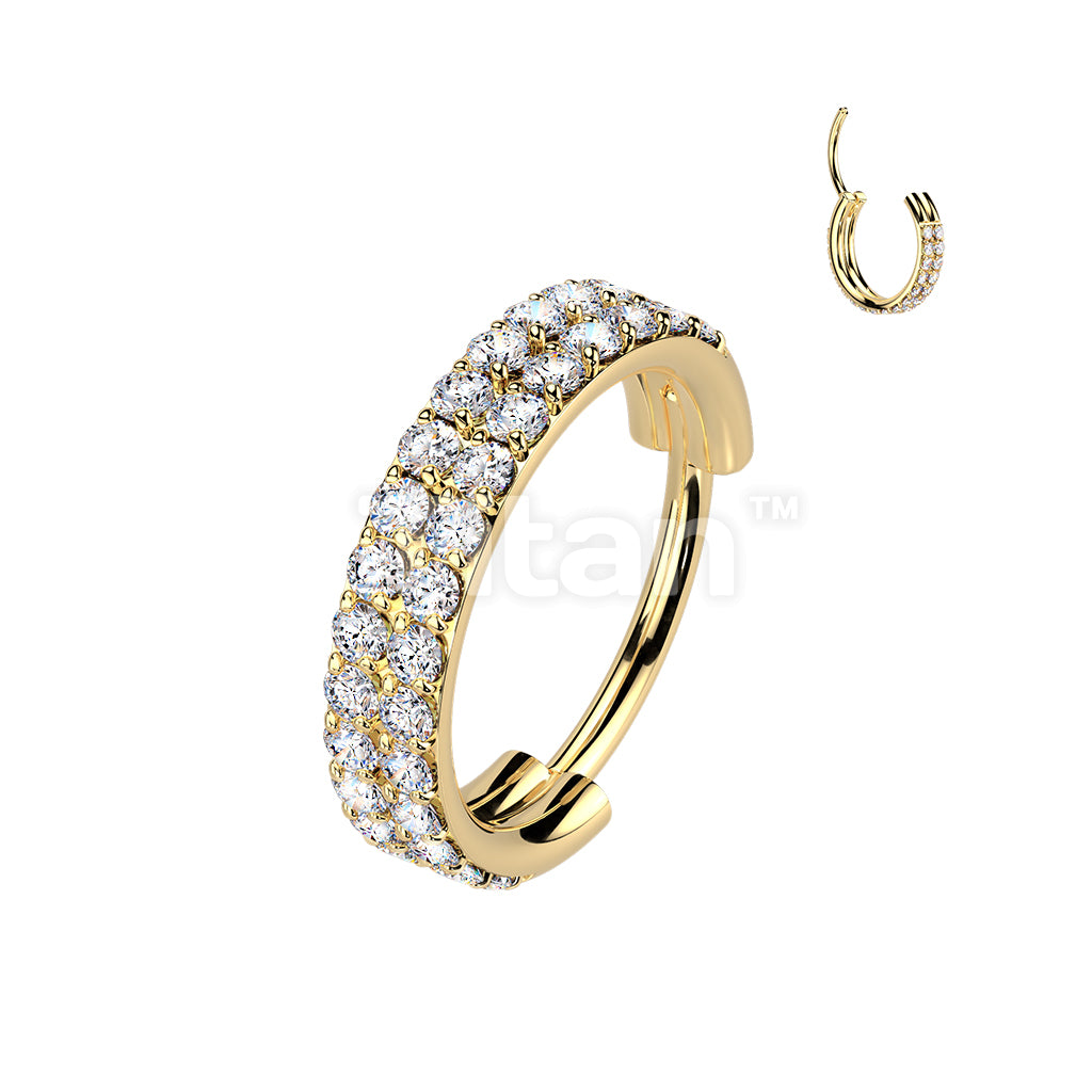Titanium 18g & 20ga Hinged Segment Hoop Ring With Double Lined Outward Facing CZs - Image 3