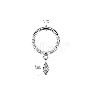 Implant Grade Titanium Hinged Segment Hoop Ring With Forward Facing CNC Set CZ and Marquise CZ Dangle - Image 4
