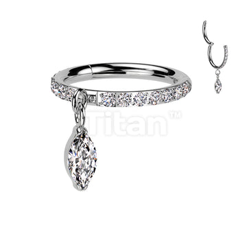 Implant Grade Titanium Hinged Segment Hoop Ring With Front Facing CNC Set CZ and Marquise CZ Dangle - Image 2