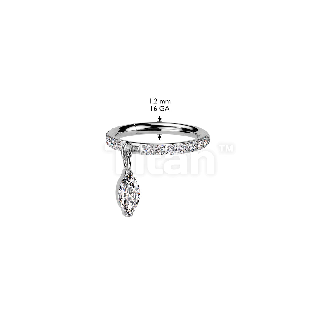 Implant Grade Titanium Hinged Segment Hoop Ring With Front Facing CNC Set CZ and Marquise CZ Dangle - Image 4