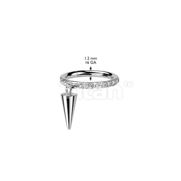 Implant Grade Titanium Hinged Segment Hoop Ring With Front Facing CNC Set CZ and Spike Dangle - Image 4