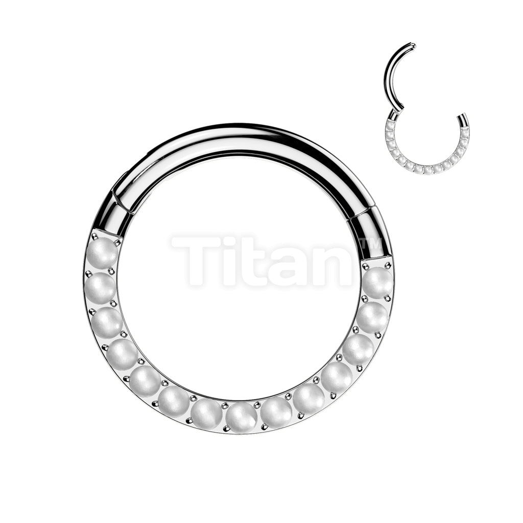 Implant Grade Titanium Hinged Segment Ring With Forward Facing CNC Pearl Set  - Image 3