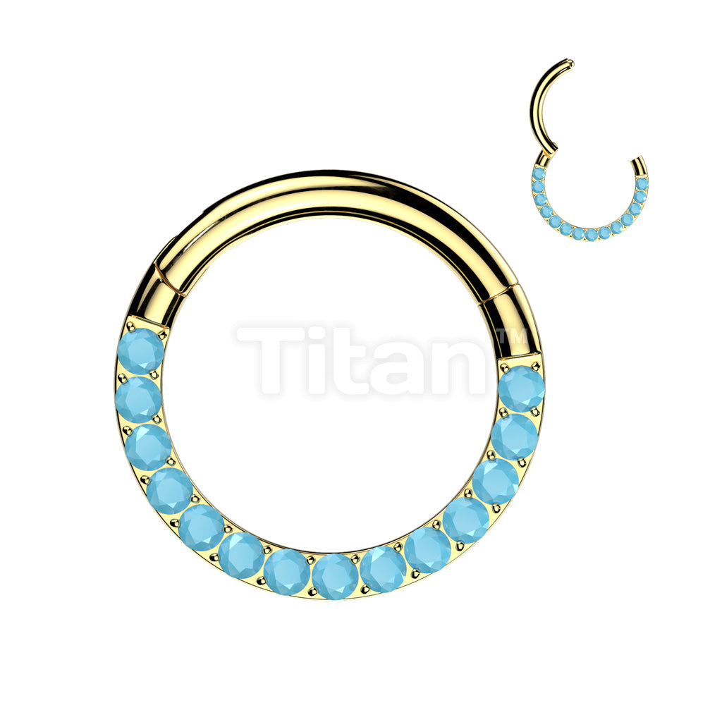 Implant Grade Titanium Hinged Segment Hoop Ring With Forward Facing Pave Turquoise - Image 2