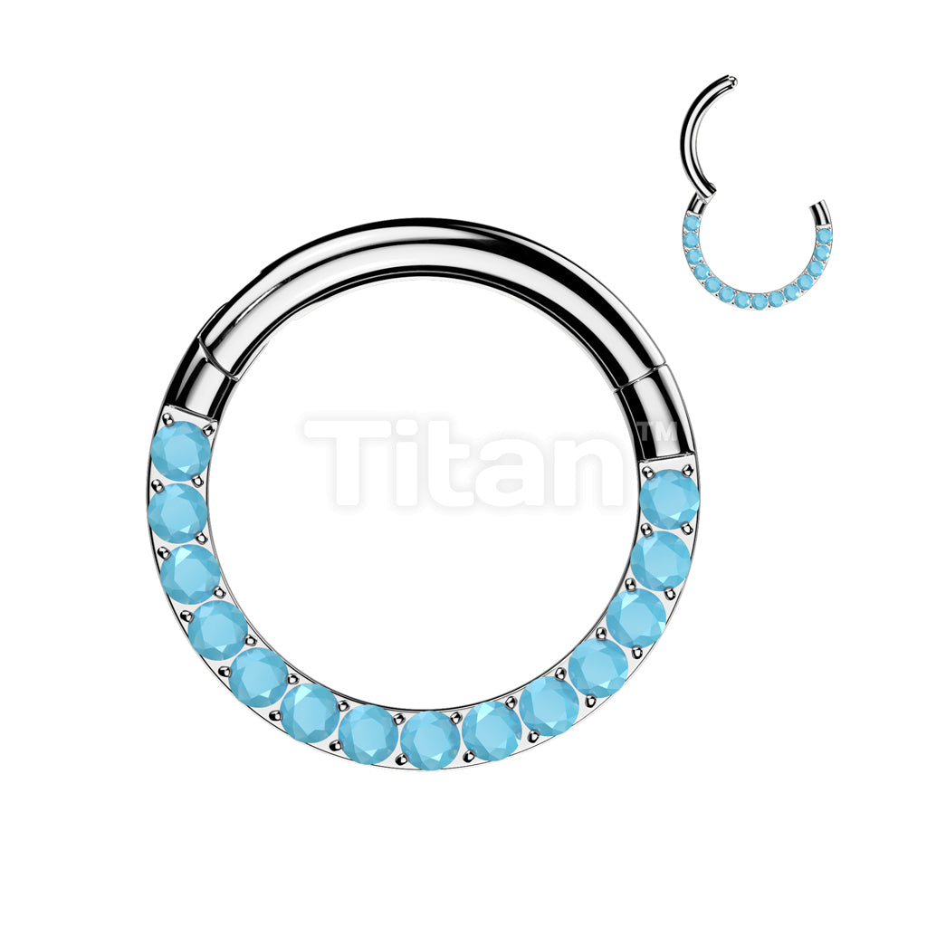 Implant Grade Titanium Hinged Segment Hoop Ring With Forward Facing Pave Turquoise - Image 3