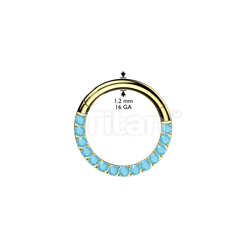 Implant Grade Titanium Hinged Segment Hoop Ring With Forward Facing Pave Turquoise - Image 4