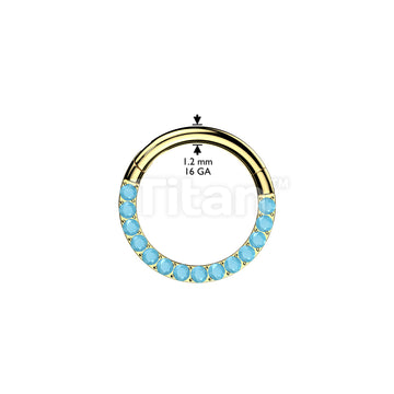 Implant Grade Titanium Hinged Segment Hoop Ring With Forward Facing Pave Turquoise - Image 4