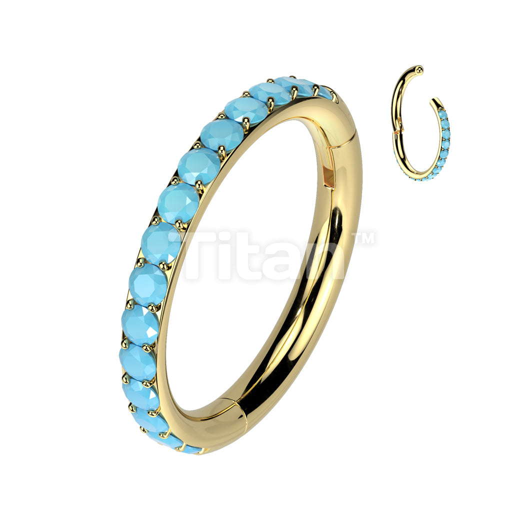 Implant Grade Titanium Hinged Segment Hoop Ring With Outward Facing Pave Turquoise - Image 2