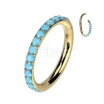 Implant Grade Titanium Hinged Segment Hoop Ring With Outward Facing Pave Turquoise - Image 2