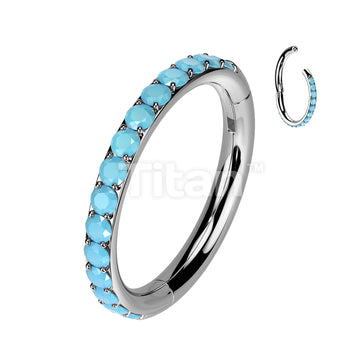 Implant Grade Titanium Hinged Segment Hoop Ring With Outward Facing Pave Turquoise - Image 3