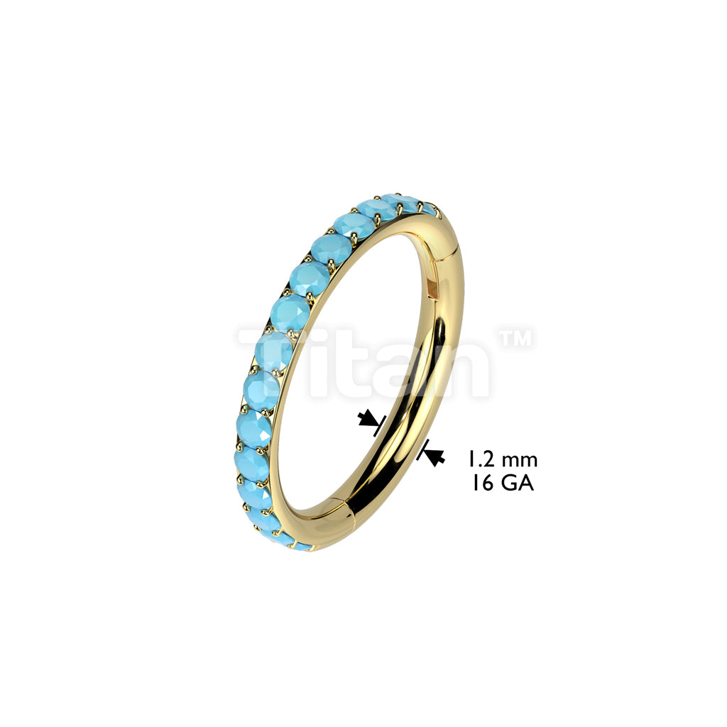 Implant Grade Titanium Hinged Segment Hoop Ring With Outward Facing Pave Turquoise - Image 4
