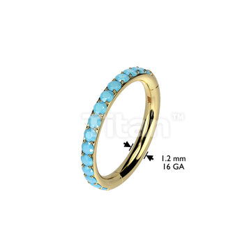 Implant Grade Titanium Hinged Segment Hoop Ring With Outward Facing Pave Turquoise - Image 4