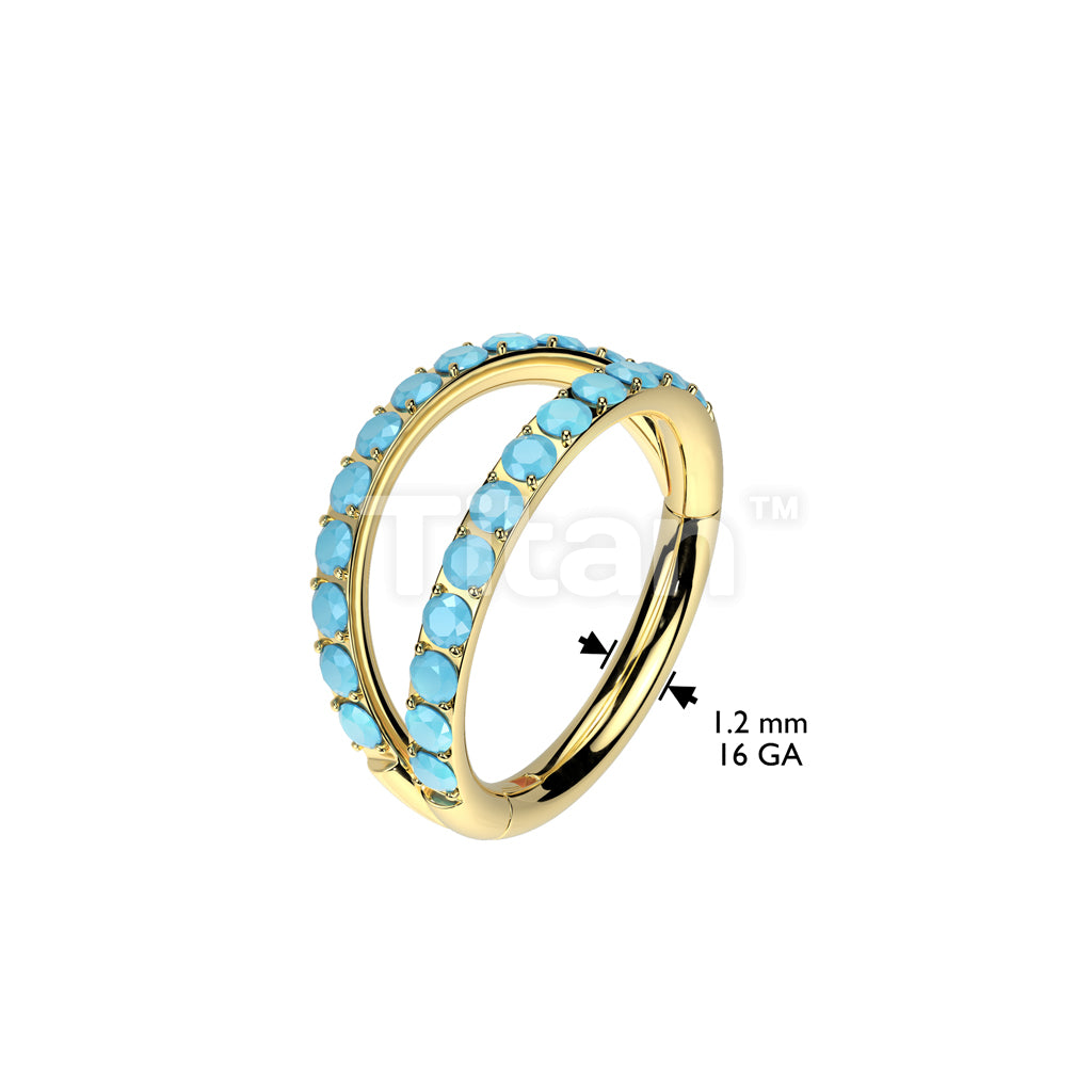 Implant Grade Titanium Hinged Segment Double Hoop Ring With Outward Facing Pave Turquoise - Image 4