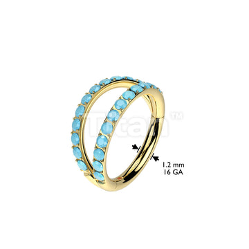 Implant Grade Titanium Hinged Segment Double Hoop Ring With Outward Facing Pave Turquoise - Image 4