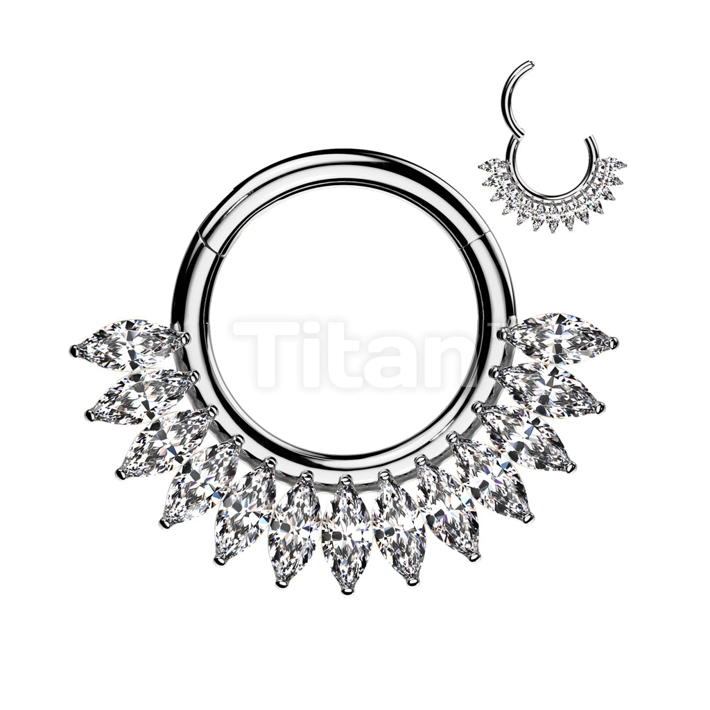 Implant Grade Titanium Hinged Segment Hoop Ring With Forward Facing Half Circle Marquise CZ Fan - Image 2