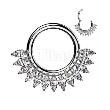 Implant Grade Titanium Hinged Segment Hoop Ring With Forward Facing Half Circle Marquise CZ Fan - Image 2