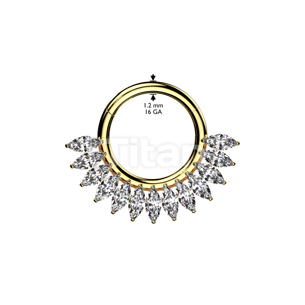 Implant Grade Titanium Hinged Segment Hoop Ring With Forward Facing Half Circle Marquise CZ Fan - Image 4