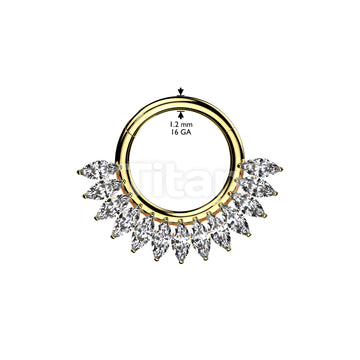 Implant Grade Titanium Hinged Segment Hoop Ring With Forward Facing Half Circle Marquise CZ Fan - Image 4