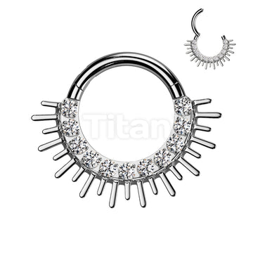 Implant Grade Titanium Hinged Segment Hoop Ring With Forward Facing CZ Pave and Spiked Edge Fan - Image 2