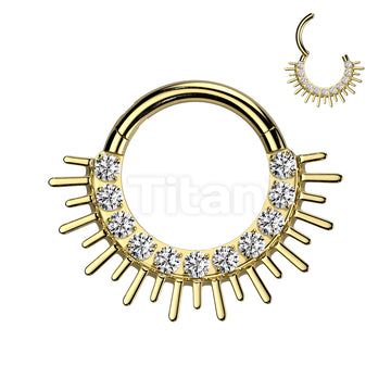 Implant Grade Titanium Hinged Segment Hoop Ring With Forward Facing CZ Pave and Spiked Edge Fan - Image 3