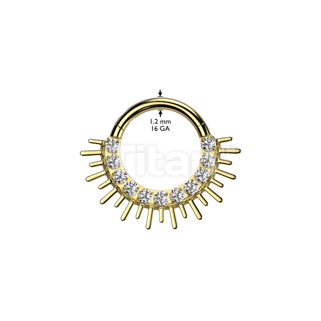 Implant Grade Titanium Hinged Segment Hoop Ring With Forward Facing CZ Pave and Spiked Edge Fan - Image 4