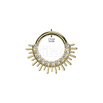 Implant Grade Titanium Hinged Segment Hoop Ring With Forward Facing CZ Pave and Spiked Edge Fan - Image 4