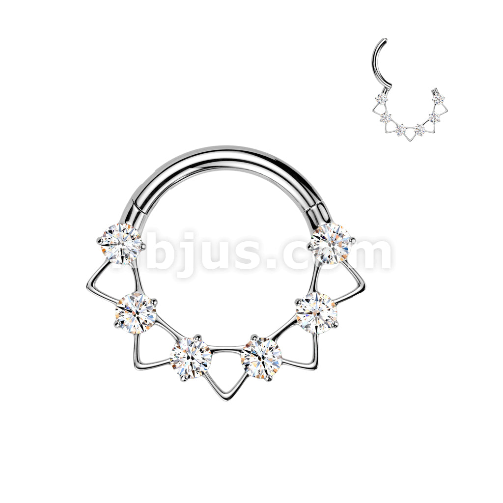 Implant Grade Titanium Hinged CZ Segment Hoop Ring With Triangles - Image 2
