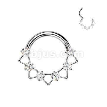 Implant Grade Titanium Hinged CZ Segment Hoop Ring With Triangles - Image 2