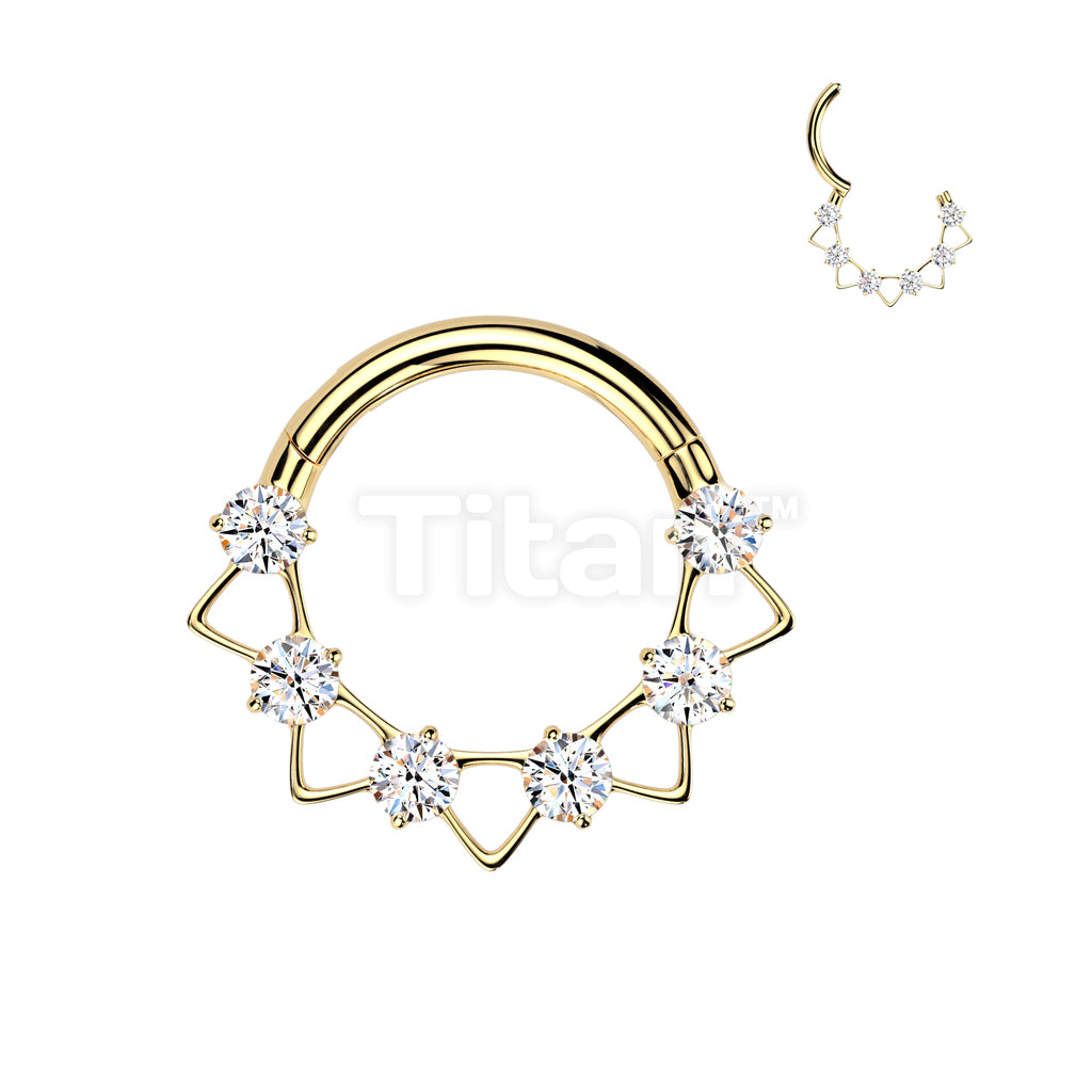 Implant Grade Titanium Hinged CZ Segment Hoop Ring With Triangles - Image 3