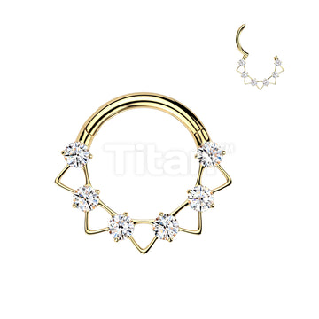Implant Grade Titanium Hinged CZ Segment Hoop Ring With Triangles - Image 3
