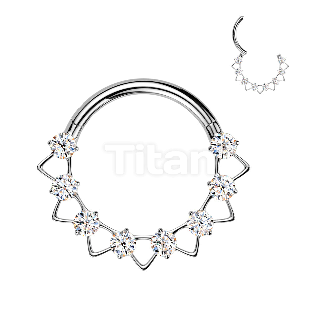 Implant Grade Titanium Hinged CZ Segment Hoop Ring With Triangles - Image 4