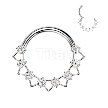 Implant Grade Titanium Hinged CZ Segment Hoop Ring With Triangles - Image 4